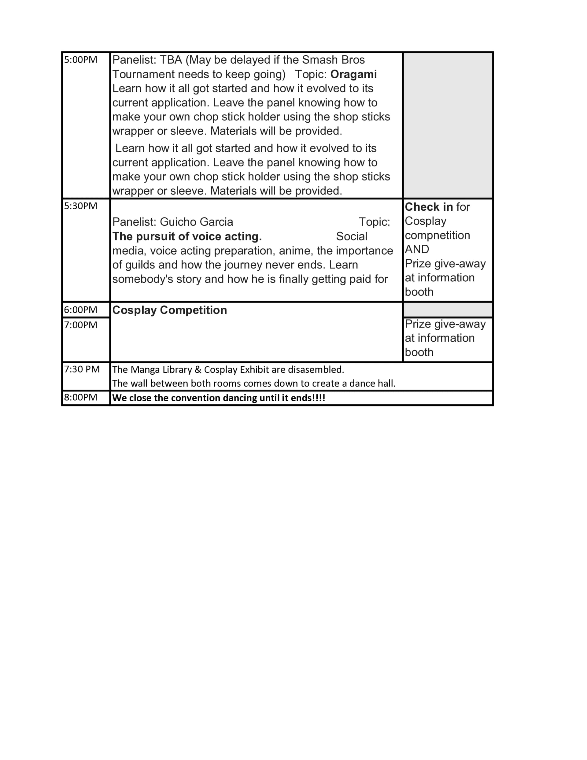 Event schedule, page 2